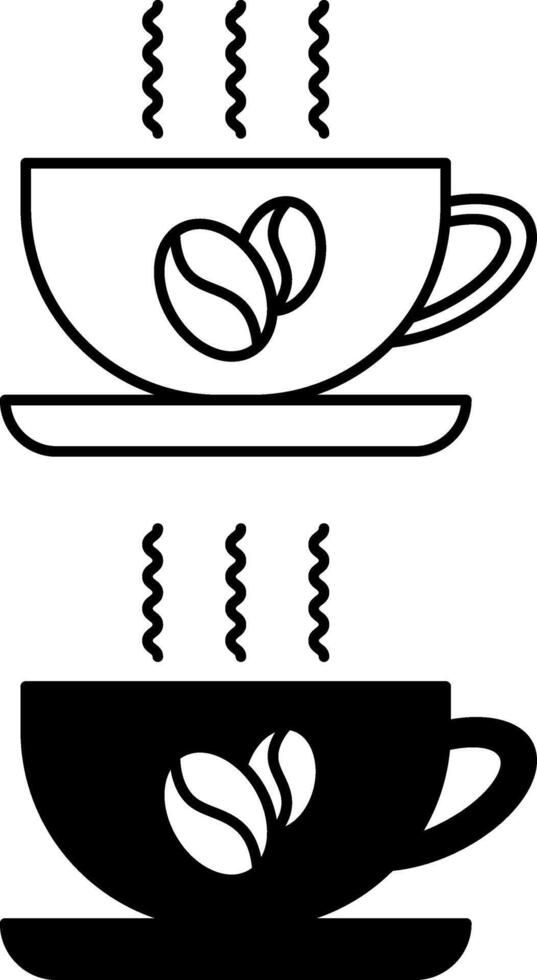 Coffee icons. Black and White Icons. Cup of Steaming Coffee with Saucer. Lifestyle Concept vector