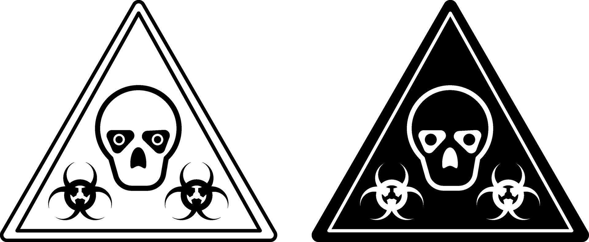 Zombie Outbreak Signs. Black and White Icons. Humorous Road Sign. Skull with Black Eyes. Virus Danger Notice vector