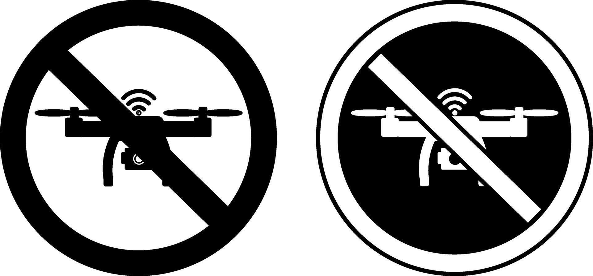 No Drone Zone Signs. Black and White Icons. Prohibitory Road Sign. Drones Prohibited vector