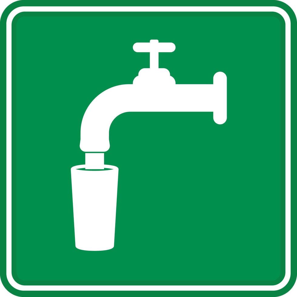Green Drinking Water Sign. Drinking Water Safety Sign. Water Is Pouring From a Tap Into the Glass vector