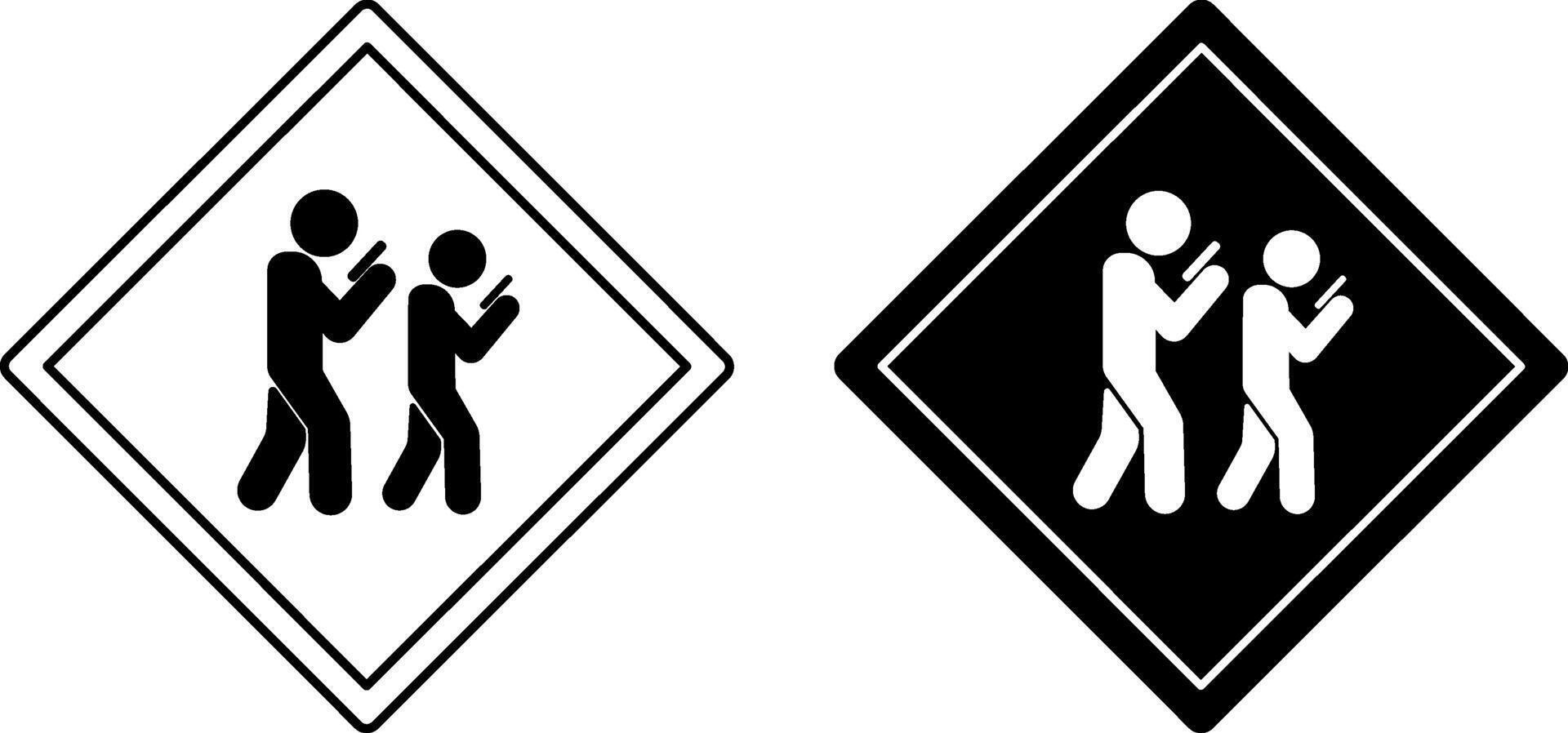 Signs Beware of Smartphone Zombies. Black and White Icons. Humorous Diamond Sign. People Constantly Looking at Mobile Phone vector
