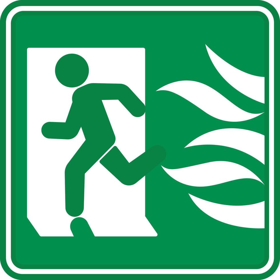 Green Sign Fire Exit. Fire Emergency Evacuation Symbol. Man Running to Fire Exit Door. Emergency Situation vector