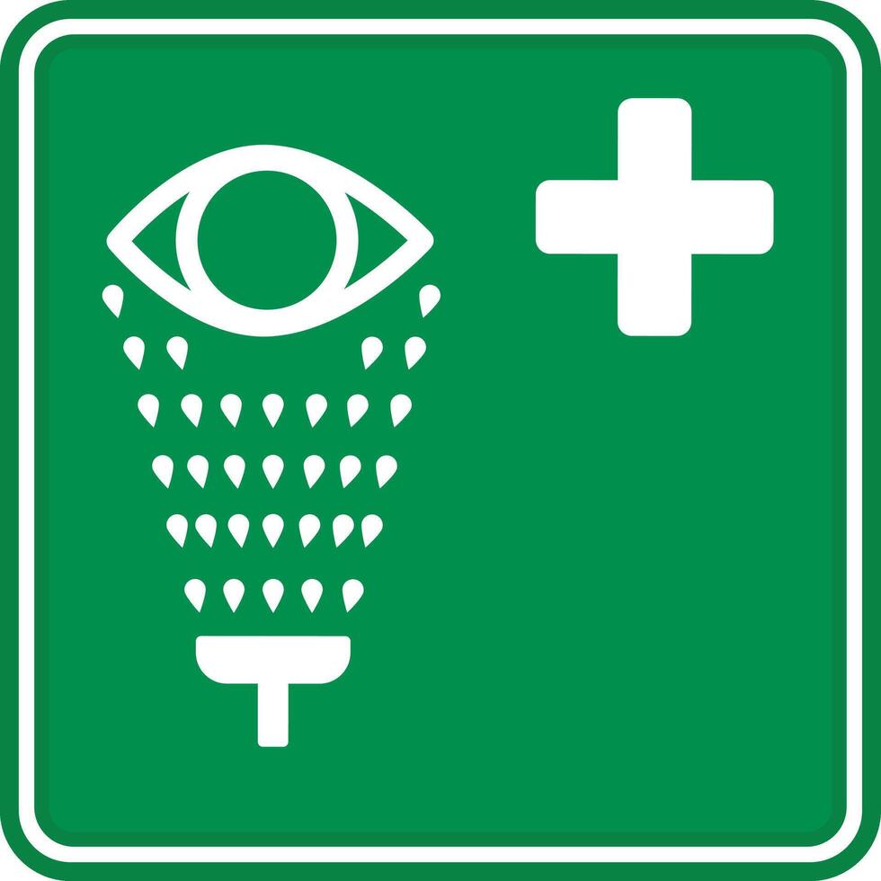 Green Sign Medical Eye Wash. Industrial Safety Sign. First Aid In Case Of Chemical Splash. Emergency Situation vector