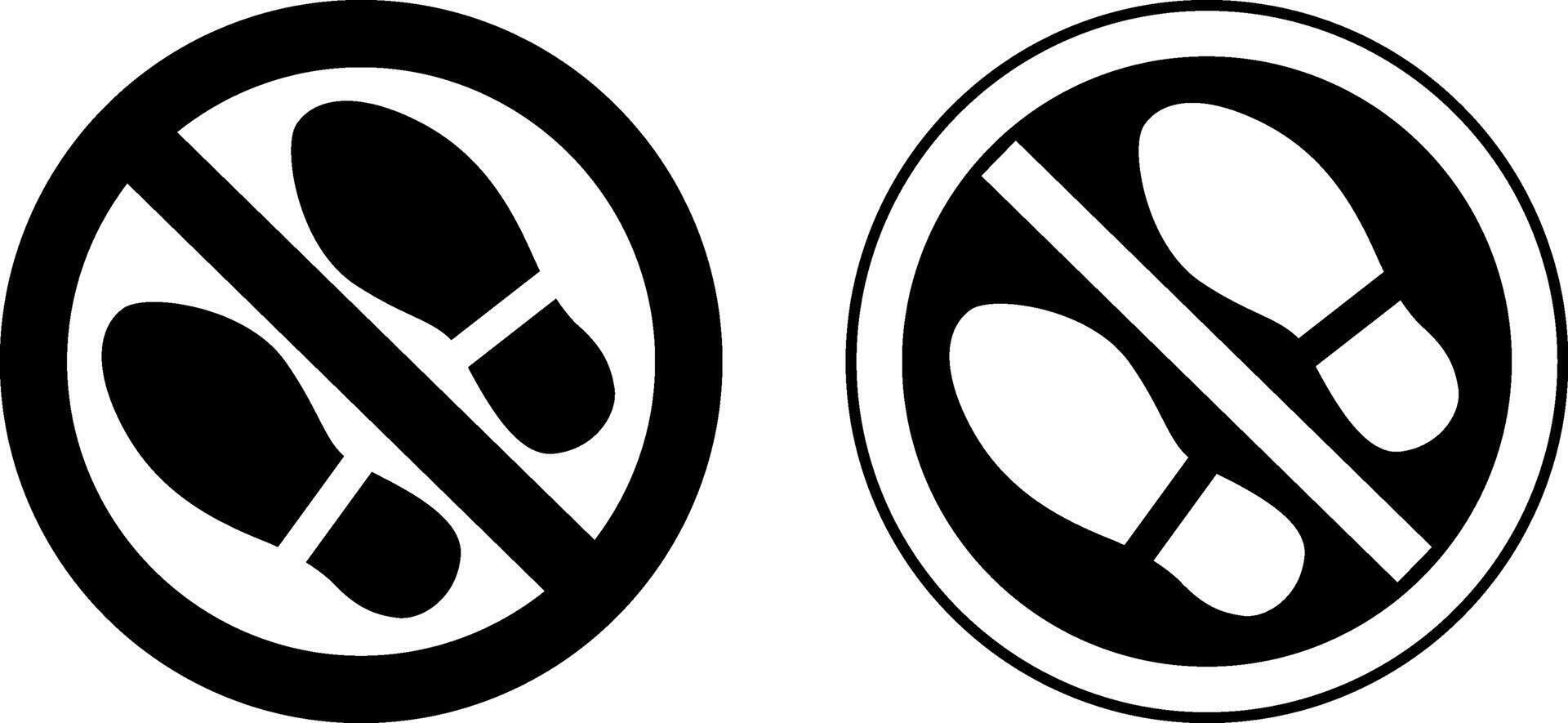 No Shoes Please Signs. Black and White Icons. Round Prohibition Sign. Request To Remove Shoes Indoors vector