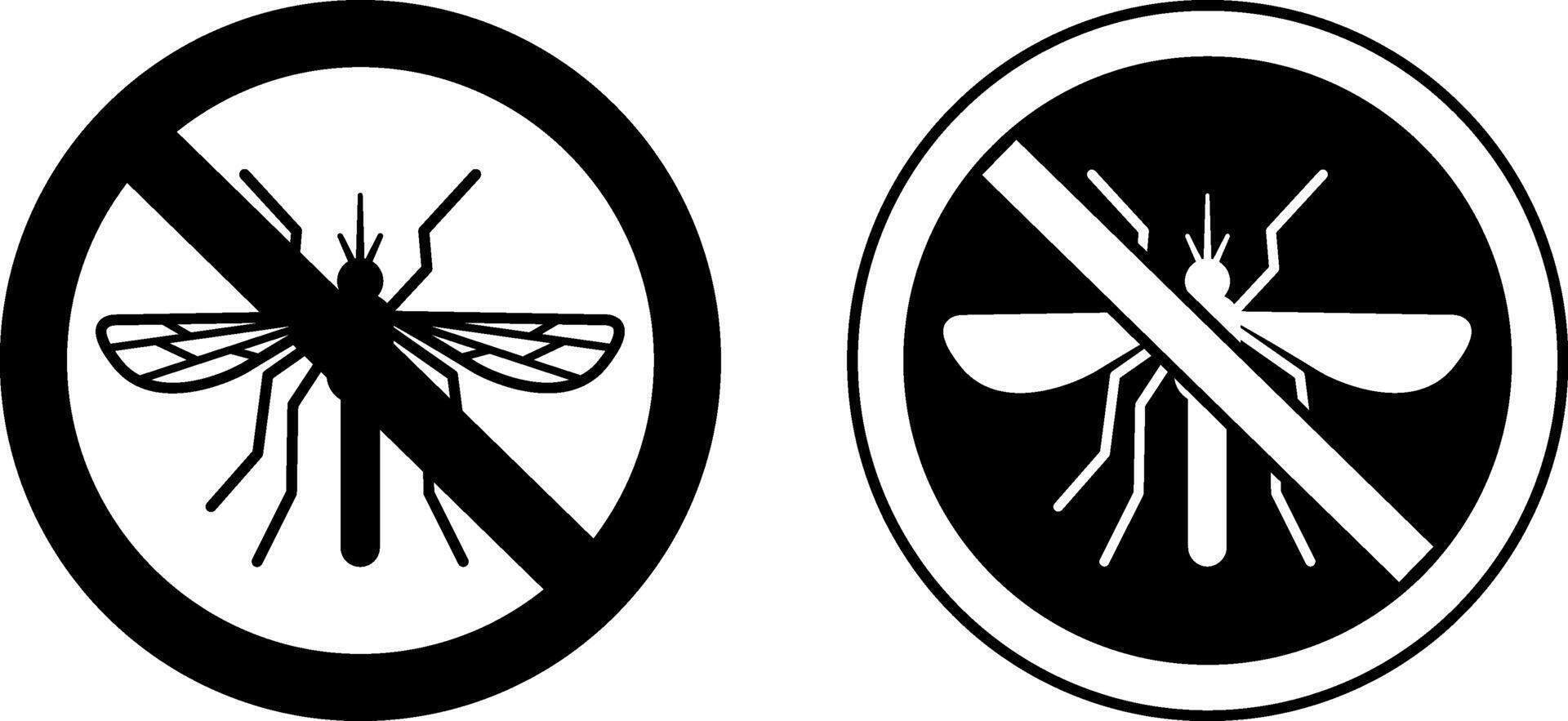 No Mosquito Signs. Black and White Icons. Prohibitory Sign. Insect Control vector