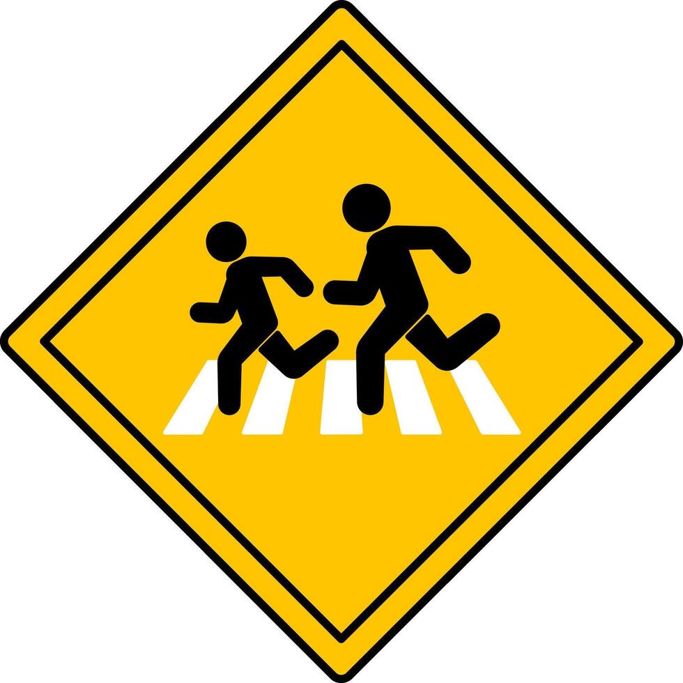 Yellow Sign Runner Crossing. Road Sign. People Running on Pedestrian Crossing vector