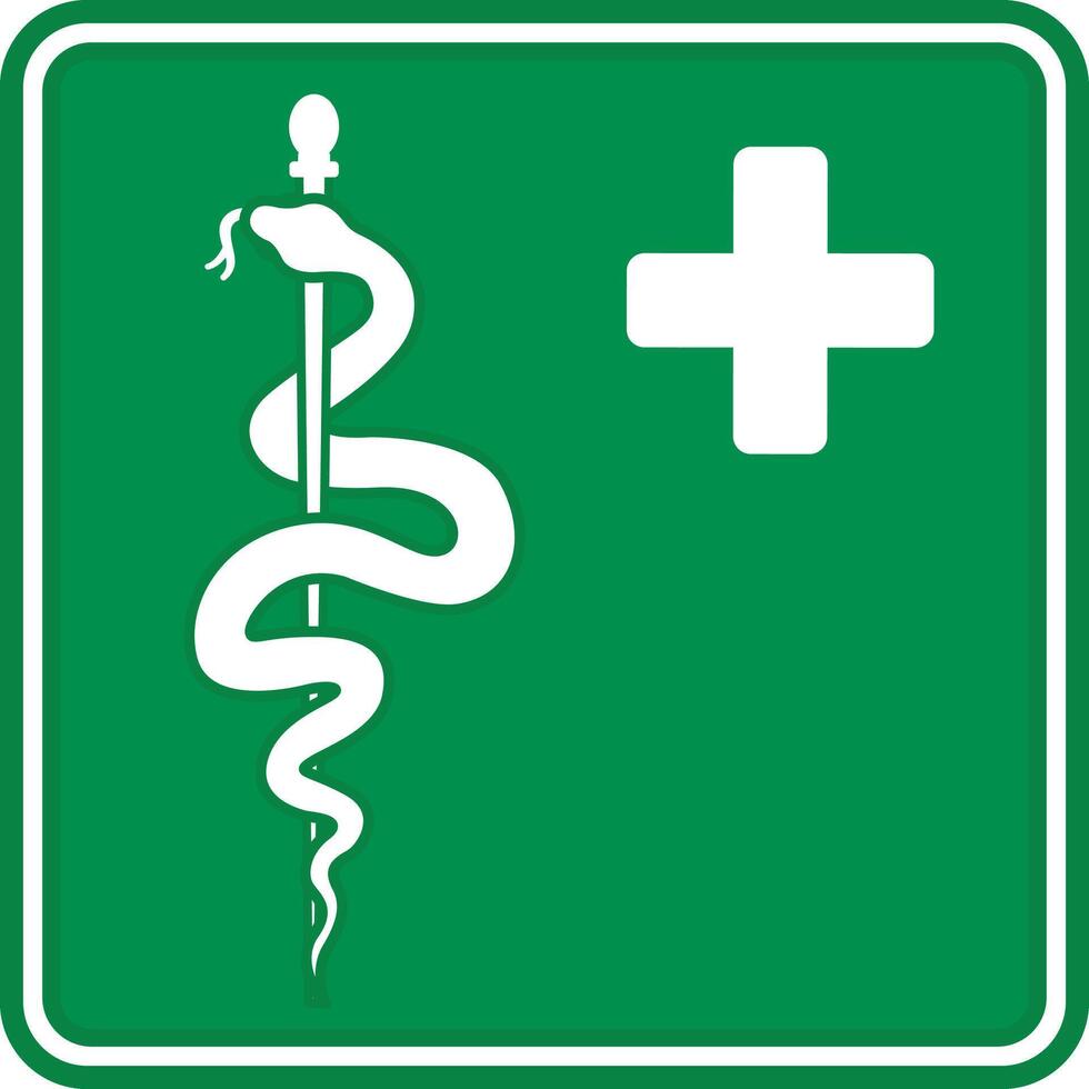 Green Sign Medical Point. Emergency Aid Sign. Snake Symbol. Emergency Situation vector