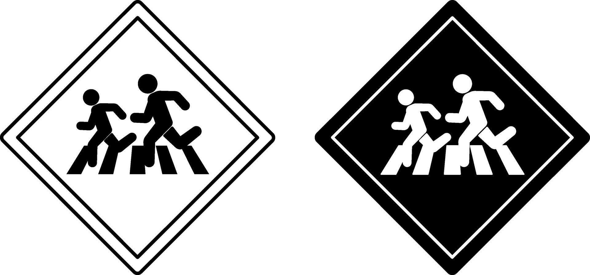 Signs Runner Crossing. Black and White Icons. Road Sign. People Running on Pedestrian Crossing vector
