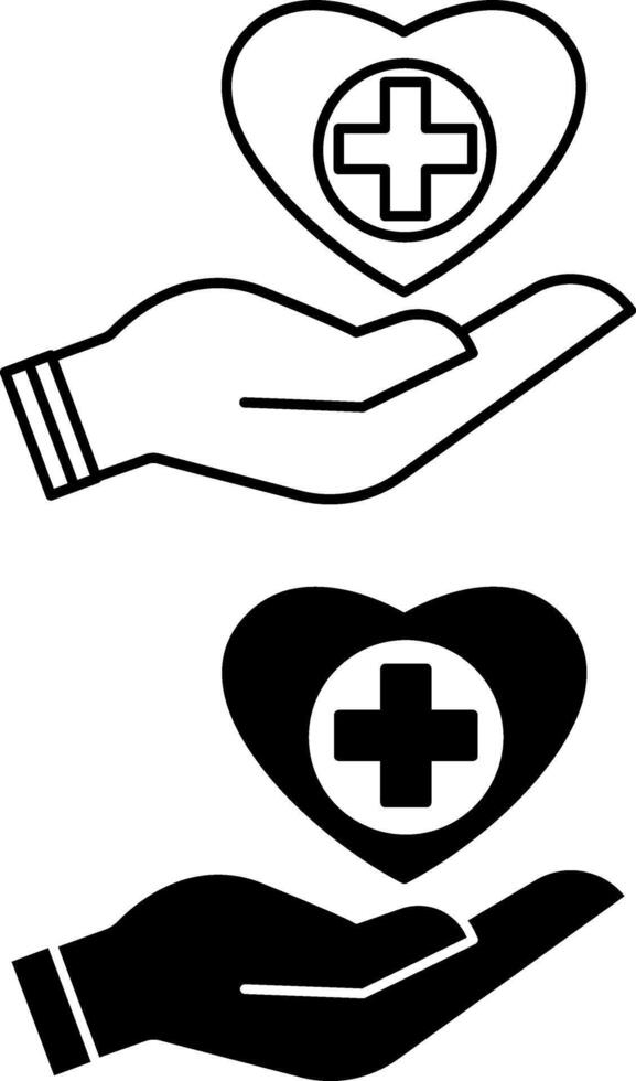 Healthcare icons. Black and White Icons. Heart with a Cross in the Hand. Health and Medicine Concept vector