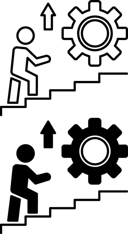 Personal Development Icons. Black and White Icons. Man Walking Up the Career Ladder. Business and Lifestyle Concept vector