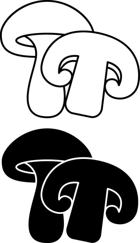 Mushroom icons. Black and White Icons of Whole Mushroom and Half. Organic Vegetarian Food, Healthy Eating. Vegetables Concept vector