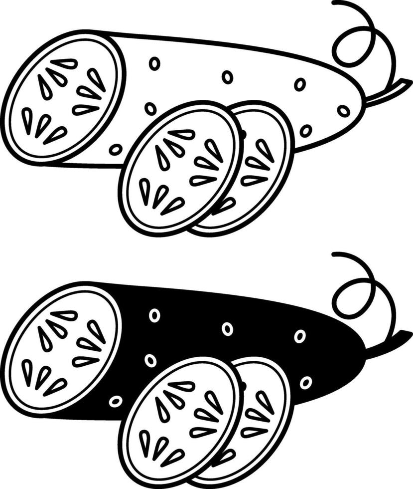 Cucumber icons. Black and White Icons of Cucumber Half. Vegetarian food, Healthy Eating. Vegetables Concept vector