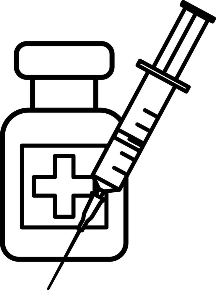 Vaccination Icons. Black and White Icons. Vaccine Vial and Syringe. Vaccine Injection for Virus Treatment. Concept of Health and Medicine vector