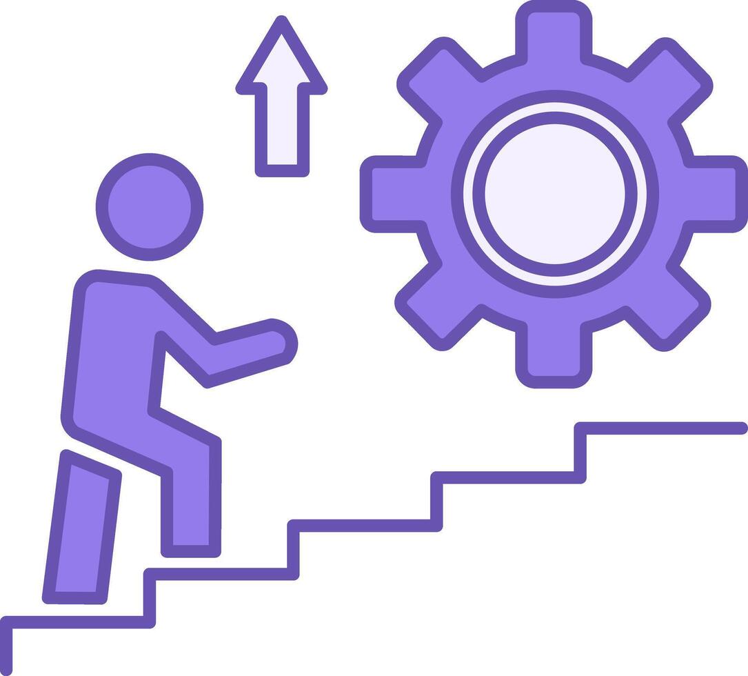 Personal Development Color Icon. Icon of a Man Walking Up the Service Stairs. Business and Lifestyle Concept vector