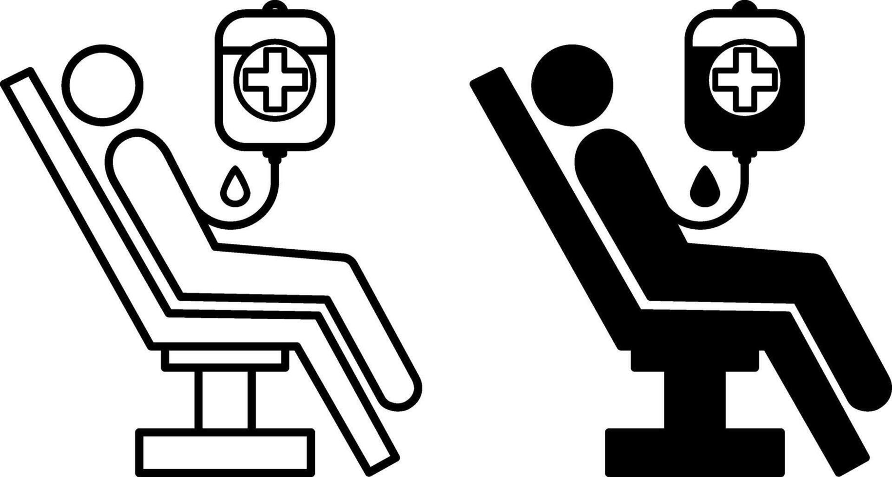 Blood Transfusion Icons. Black and White Icons. A Person Is Getting Blood Transfusion. Blood Donation, Donor Day. Health and Medicine Concept vector