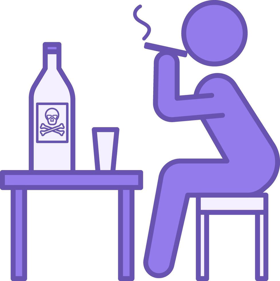 Unhealthy Lifestyle Color Icon. Man Smoking a Cigarette and Drinking an Alcoholic Drink. Bad habits. Lifestyle Concept vector