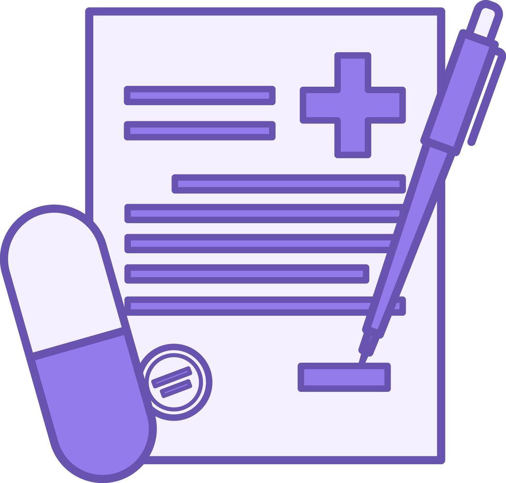 Prescription Color Icon. Prescription Form, Pill, And Pen. Health and Medicine Concept vector
