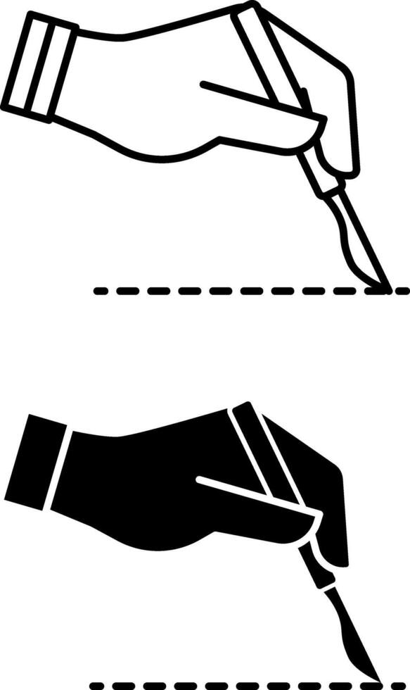 Surgery Icons. Black And White Icons. Hand With Scalpel Making An Incision. Surgeon's Hand, Operation. Health And Medicine Concept vector