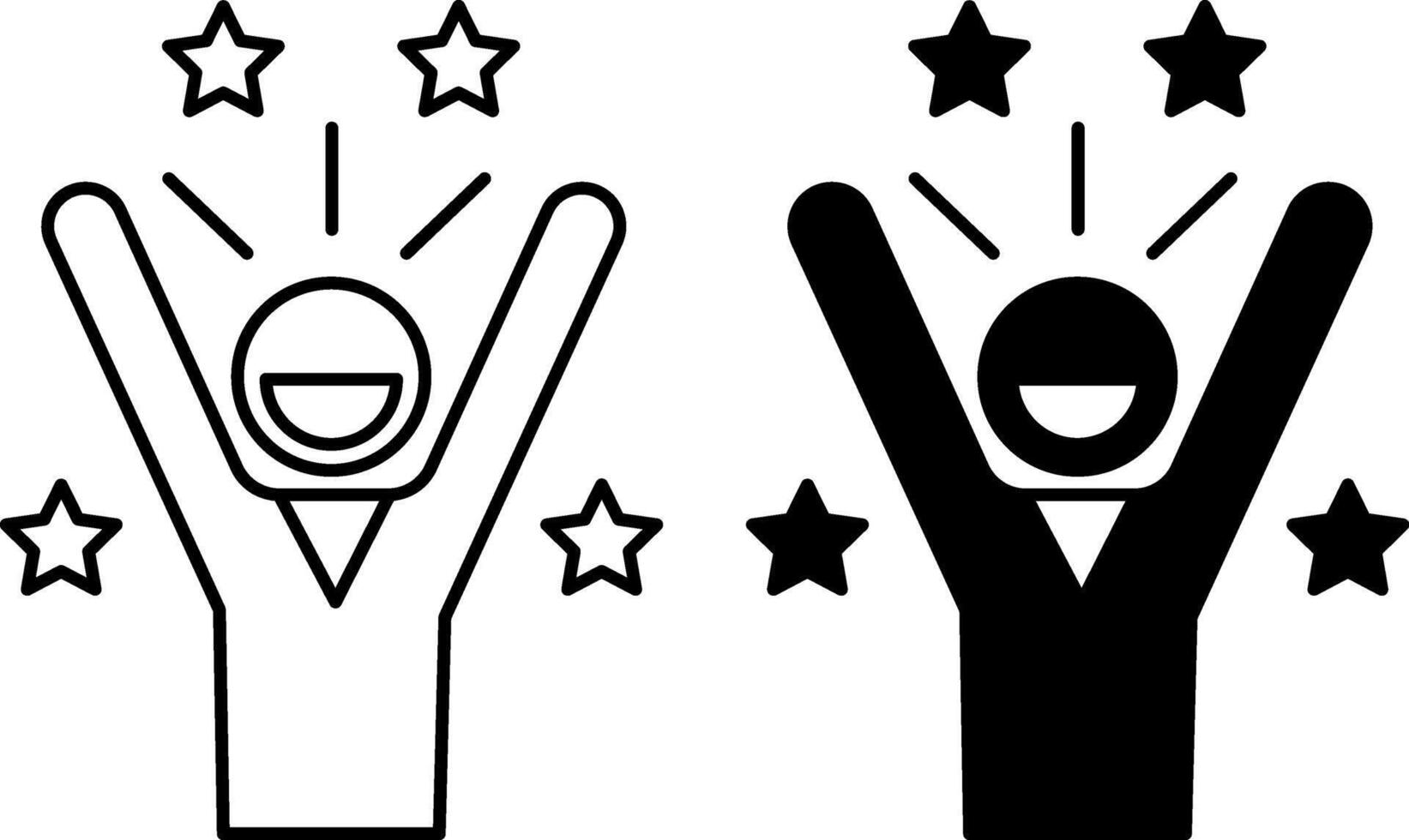Emotional Happiness Icons. Black and White Icons. Smiling Man with Raised Hands. Emotions, Joy. Lifestyle Concept vector