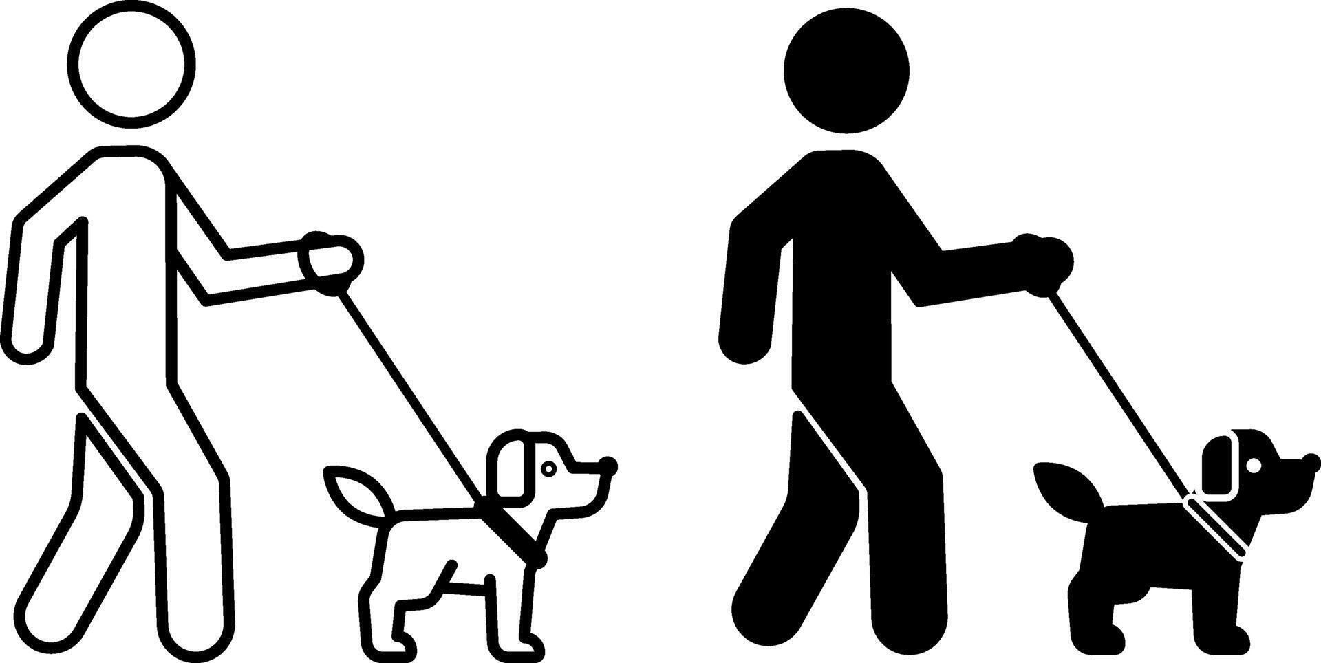 Leisure icons. Black and White Icons. A Man Walks a Dog on a Leash. Household duties. Lifestyle Concept vector
