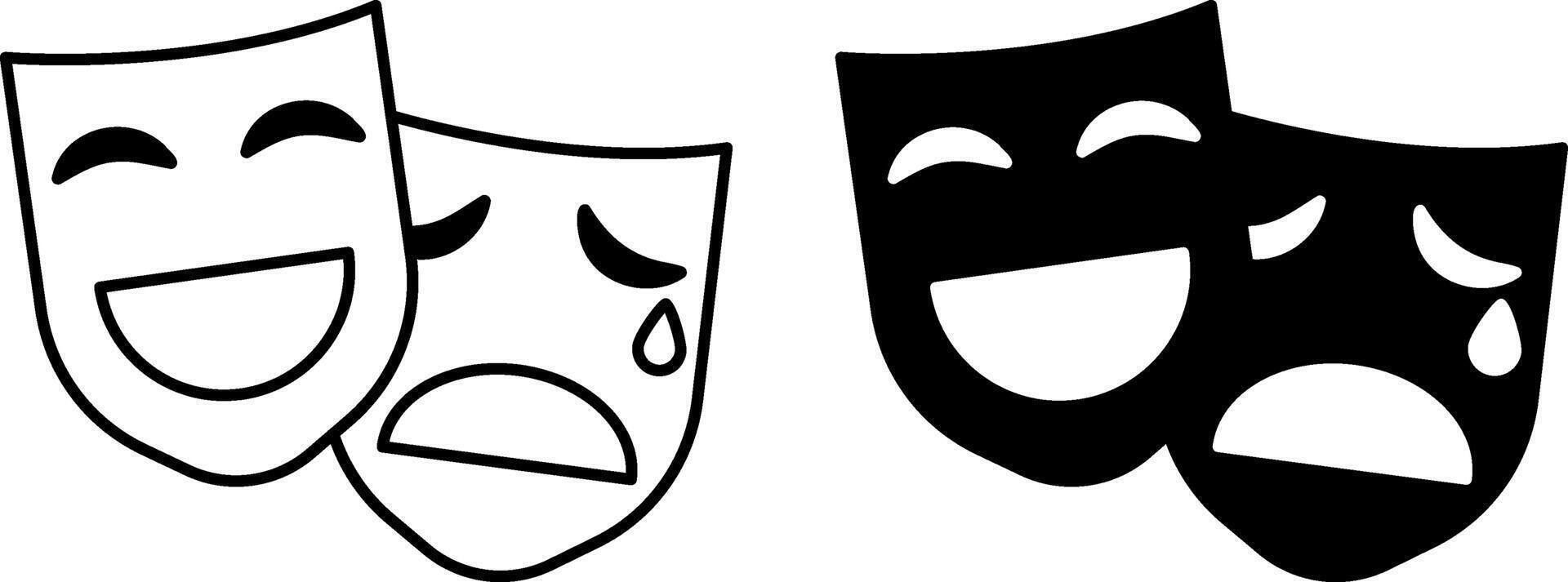 Culture icons. Black and White Icons of Comic and Tragic Masks. Theatrical, Masquerade Masks. Lifestyle Concept vector