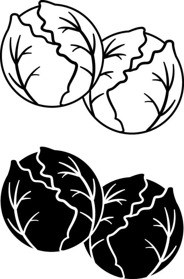 Cabbage icons. Black and White Brussels Sprouts Icons. Vegetarian food. Natural and Organic Products. Vegetables Concept vector