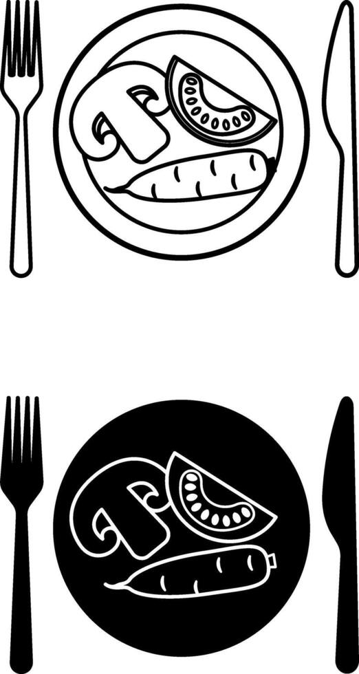 Organic Food Icons. Black and White Icons. Plate with Natural Vegetables and Cutlery. Environmentally Friendly Products. Organic Farming Concept vector