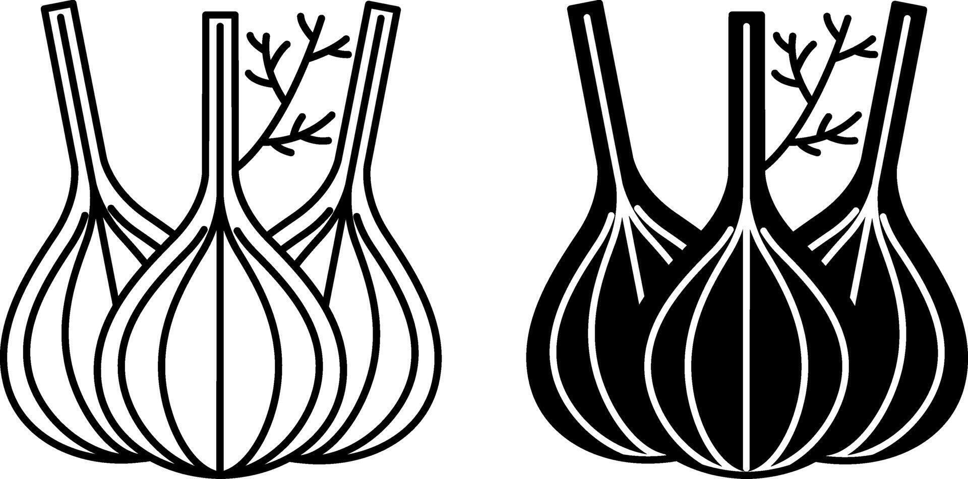 Fennel icons. Black and White Icons of Natural and Organic Products. Vegetarian food. Vegetables Concept vector
