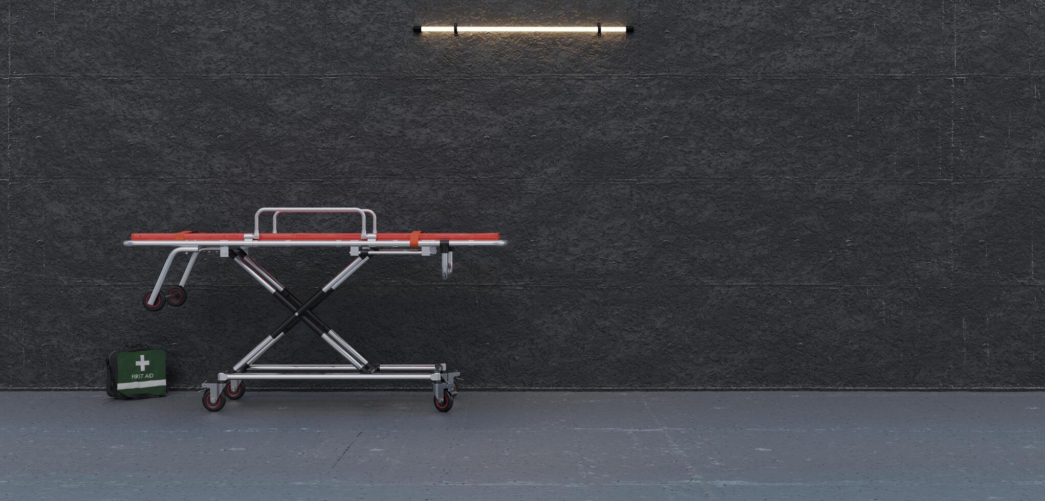 Hospital bed, hospital bed and medical bag 3D rendering photo