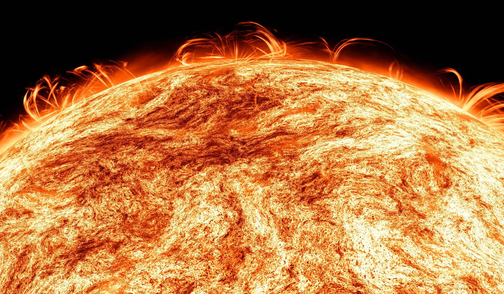 Solar flare, corona, Cosmic, Sun Red Giant Star in Space with Flames and Heat. Sun Background in Space 3d render Cosmic Cloud photo