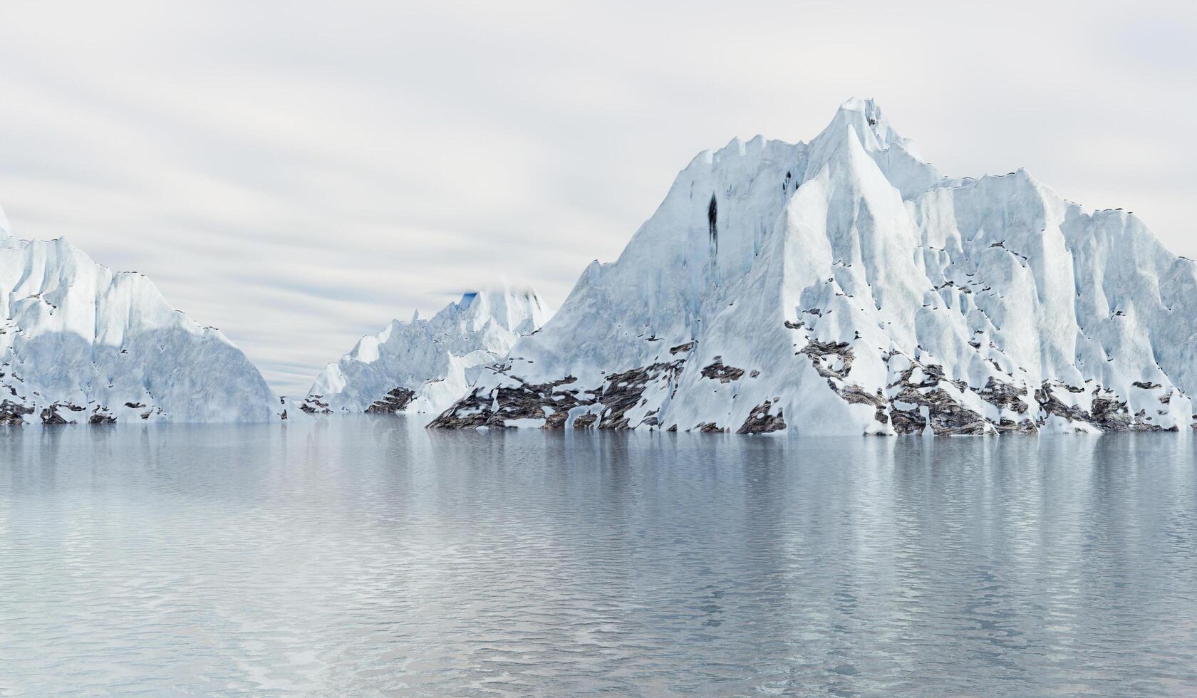 Iceberg at the North Pole, Melting Ice Sheet, Vast Natural Landscape in Winter, Antarctica, Snow Covered Iceberg, Frozen Arctic Ocean Surface Background, 3D Illustration photo