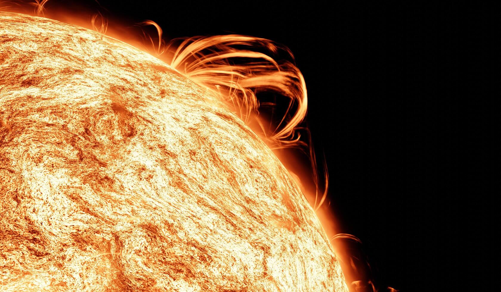 Solar flare, corona, Cosmic, Sun Red Giant Star in Space with Flames and Heat. Sun Background in Space 3d render Cosmic Cloud photo
