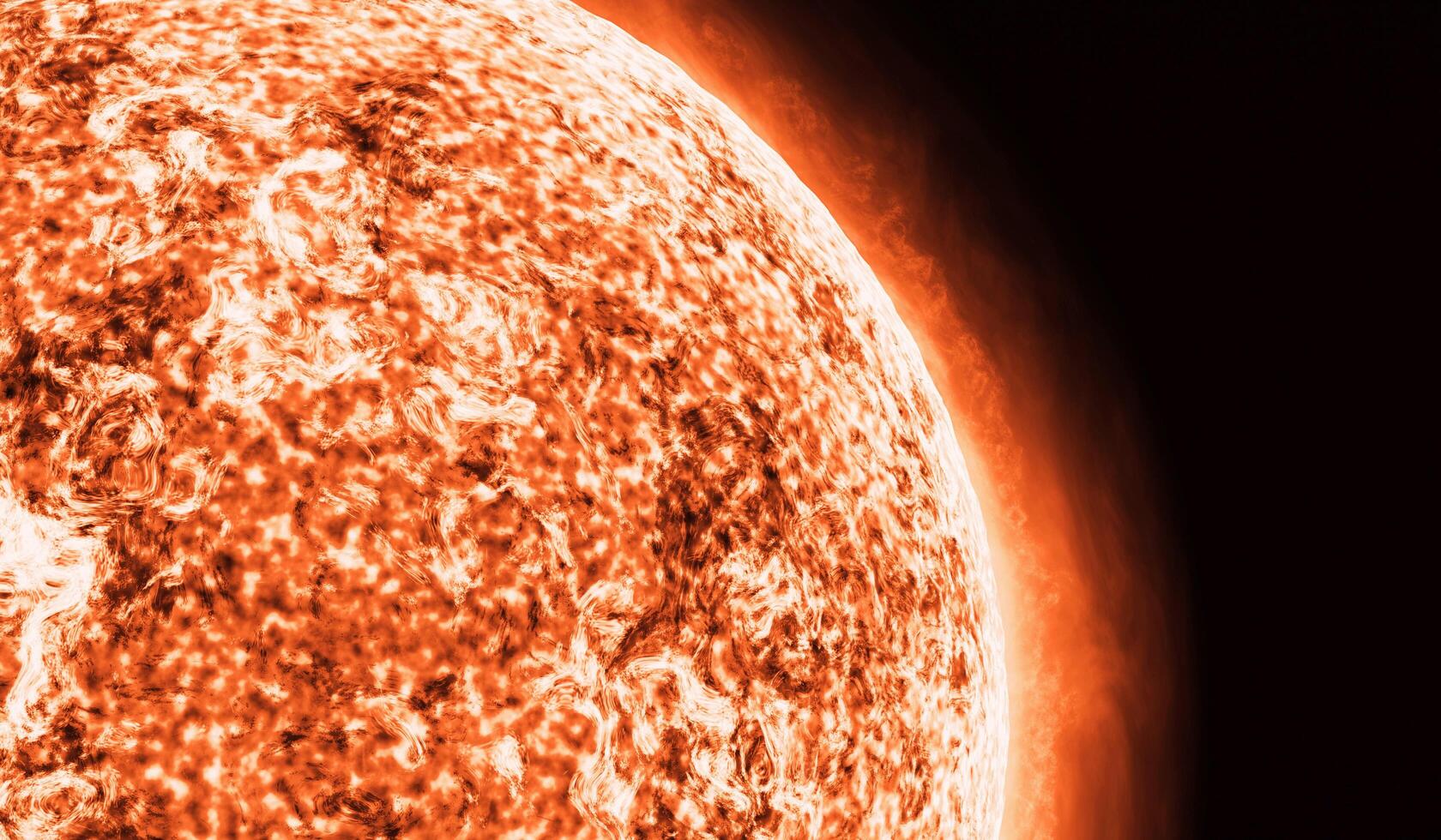 Sun Red Giant Star in Space with Flames and Heat. Sun Background in Space 3d render. photo