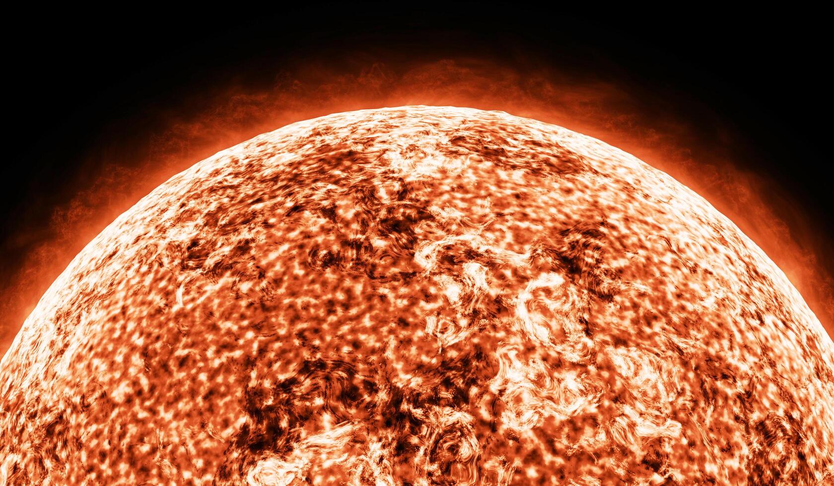 Sun Red Giant Star in Space with Flames and Heat. Sun Background in Space 3d render. photo