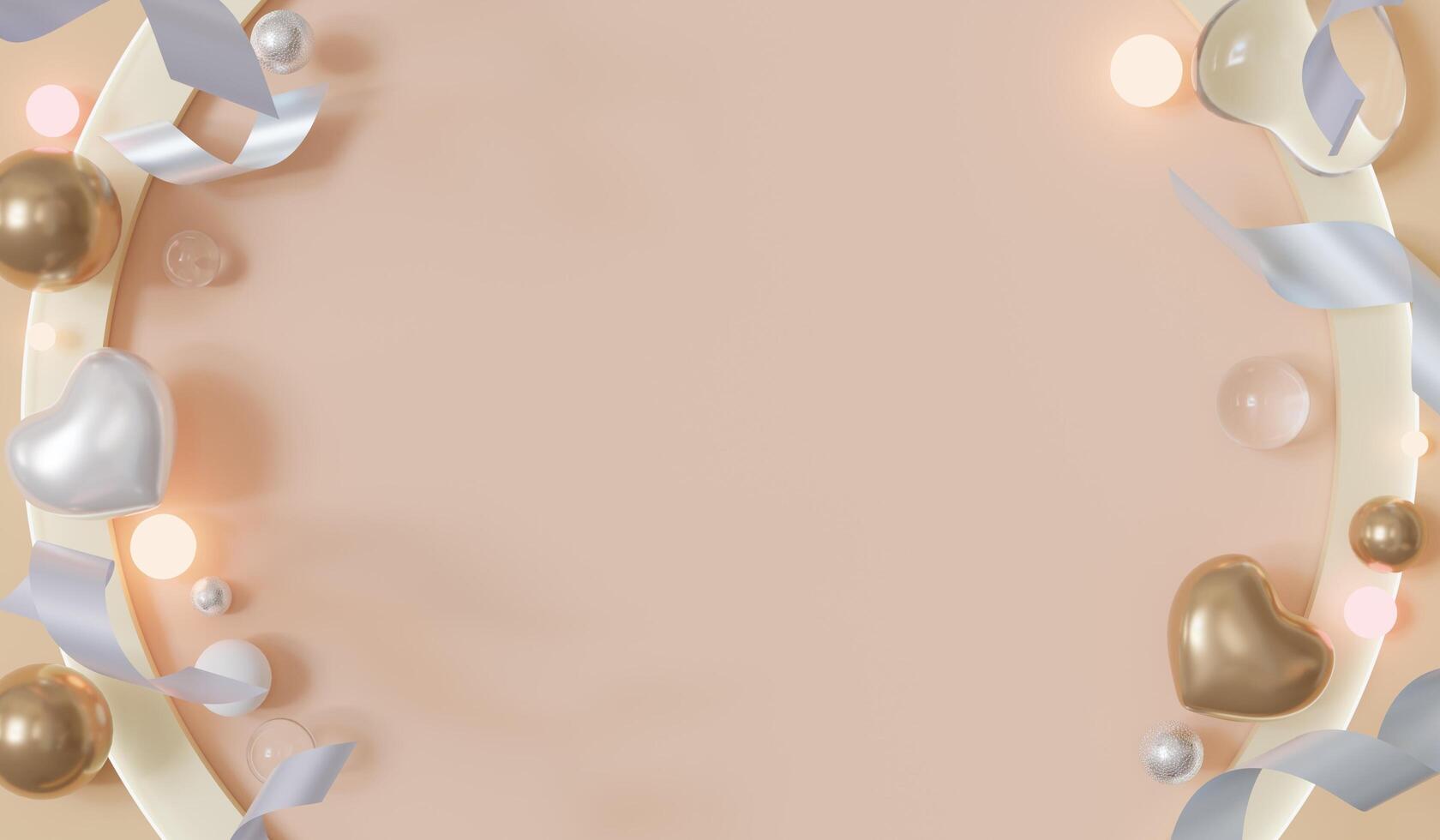 Valentine Day Banner, Glass Ball and Heart Background, Valentine Day Poster, Pastel Color, Ready for Text, Sale Banner or Greeting Card, Header, Valentine Day Card, Cover, 3D Illustration Flyer photo
