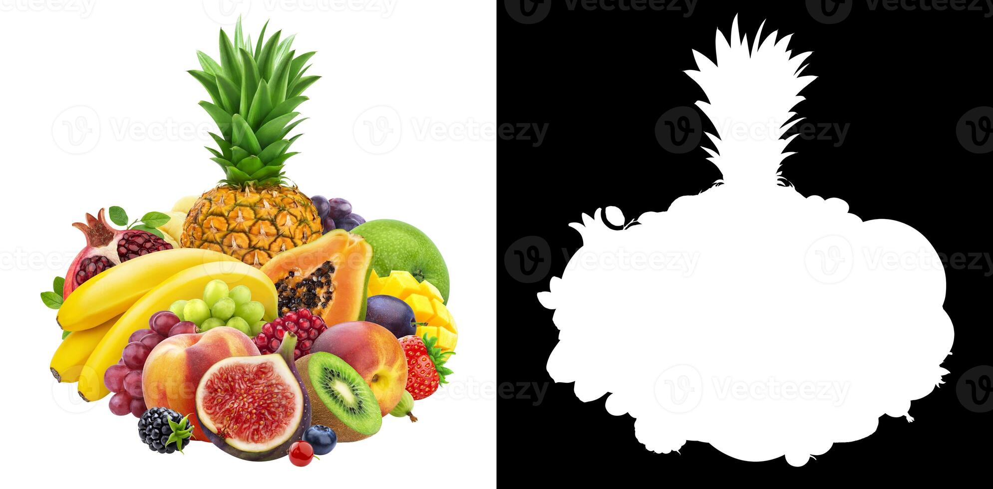 Mix of fruits and berries isolated on white background photo