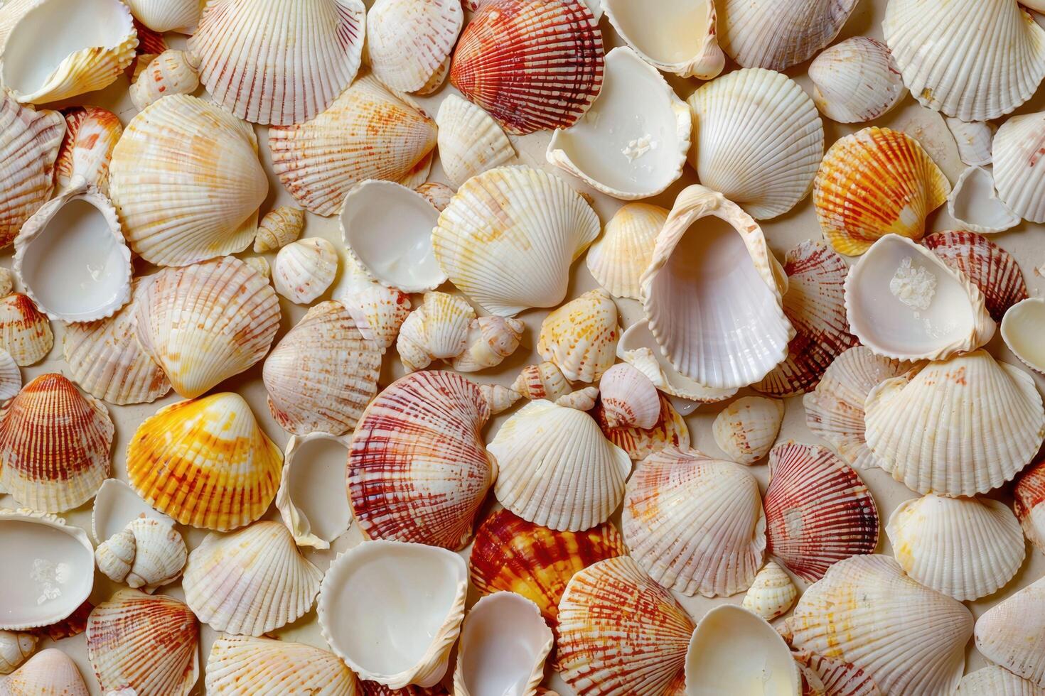 A soft, natural texture of scattered seashells creates a coastal, beach-inspired background photo