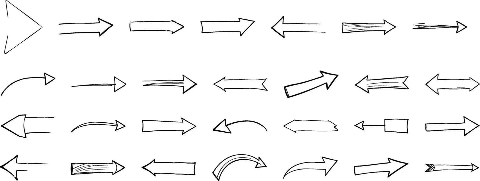 A collection of hand-drawn arrows pointing in different directions. vector