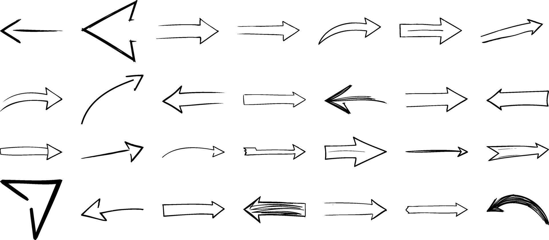 Collection of Hand-Drawn Arrows in Various Styles. vector