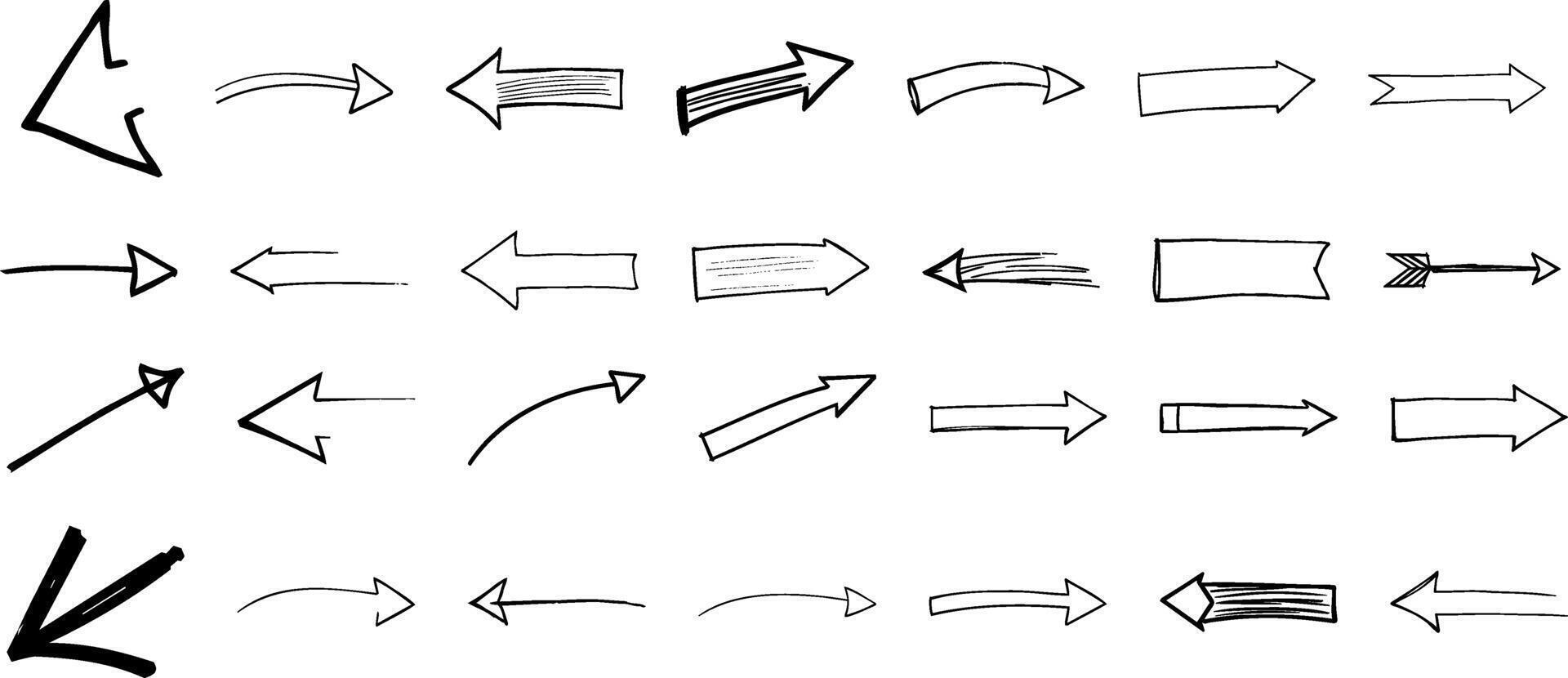 A collection of hand-drawn arrows pointing in various directions. vector