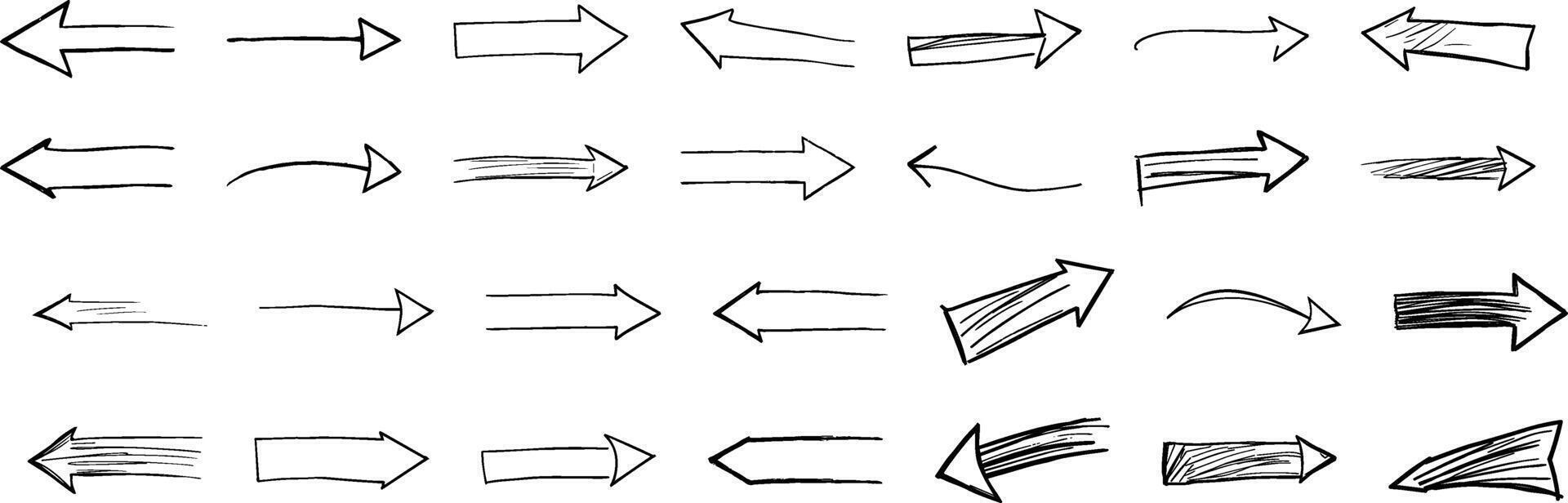 A Collection of Hand-Drawn Arrows in Various Styles. vector