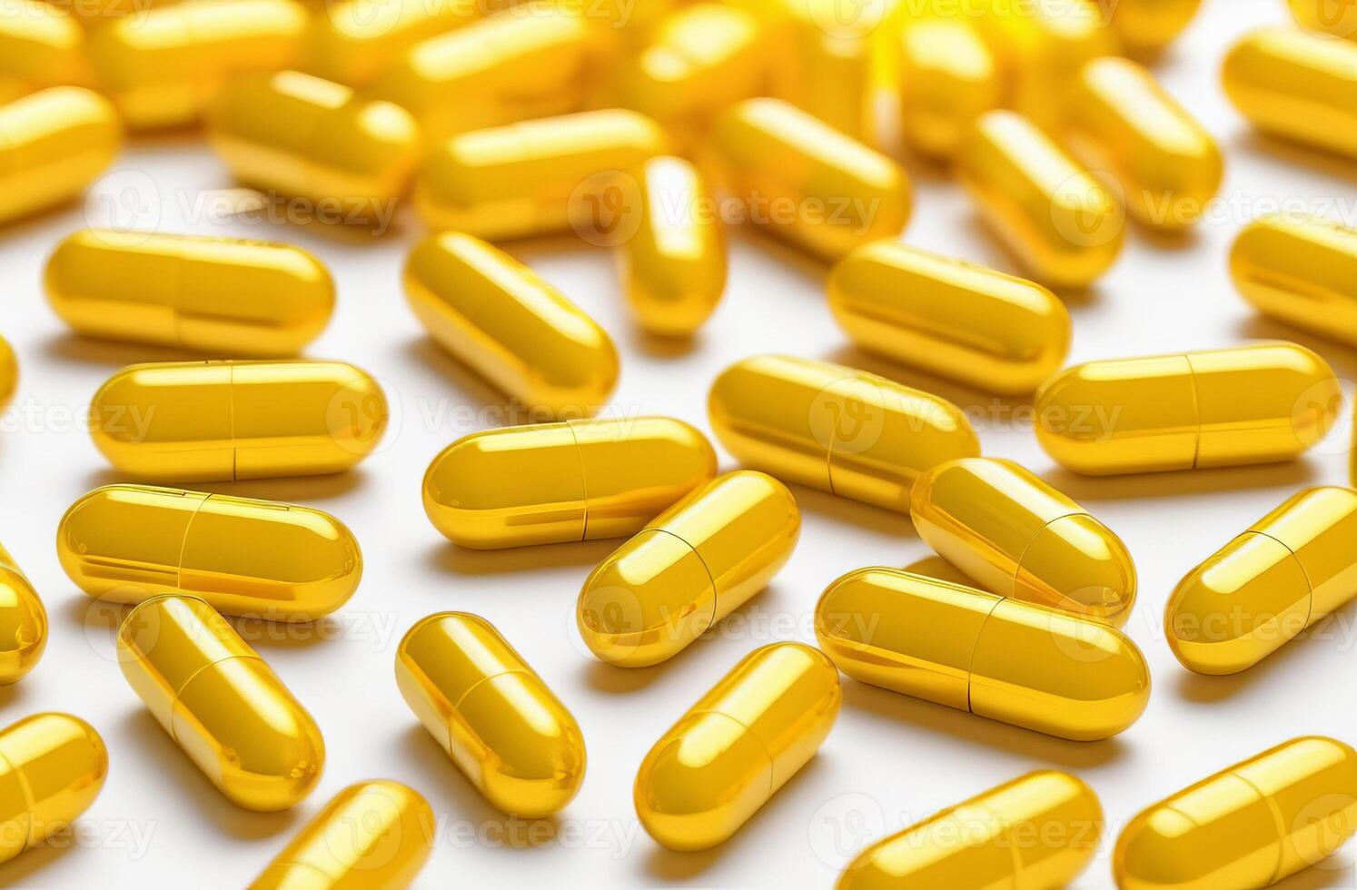 Yellow oval capsules on white background photo