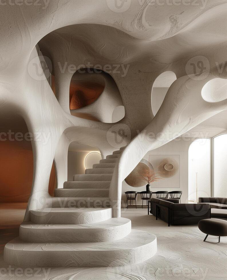 Futuristic Organic Interior Design with Unique Curved Architecture and Stylish Creative Elements photo