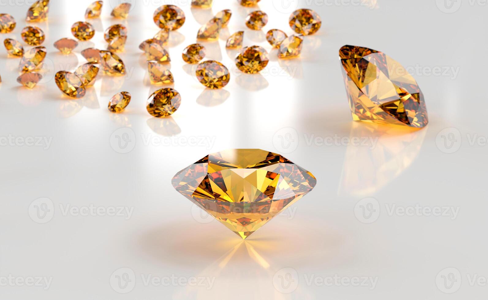 Yellow amber diamond topaz Gem placed on white background 3d rendering soft focus photo