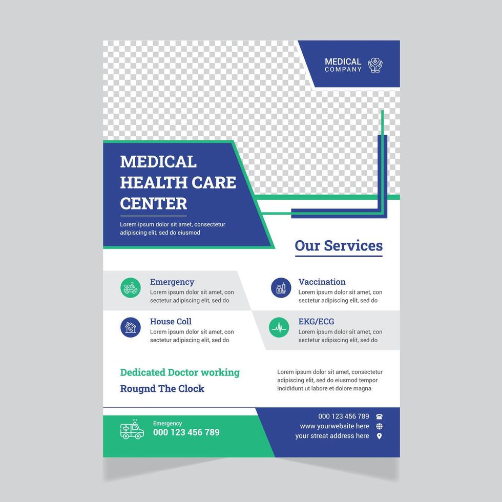 Modern Medical Healthcare a4 size flyer template curve style Poster design for advertising hospitals service, vector