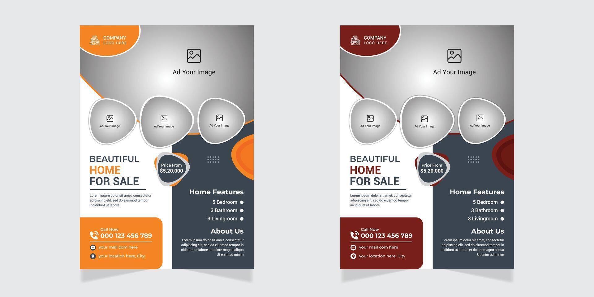 Real Estate Flyer Template Design, Corporate Colorful Real Estate Template, Unique Flyer Design, Print Ready Template, vector