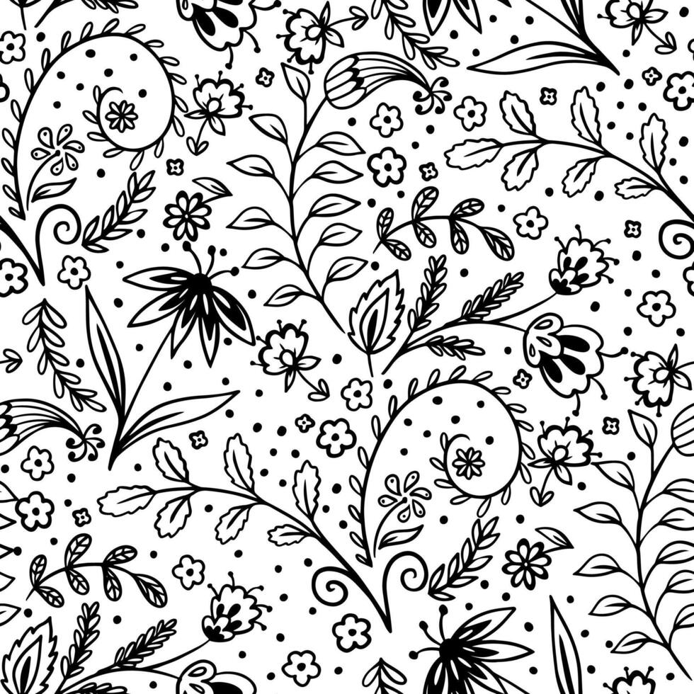 Seamless sketch floral pattern. Vintage print for textiles. Hand-drawn ornament. sketch illustration. vector