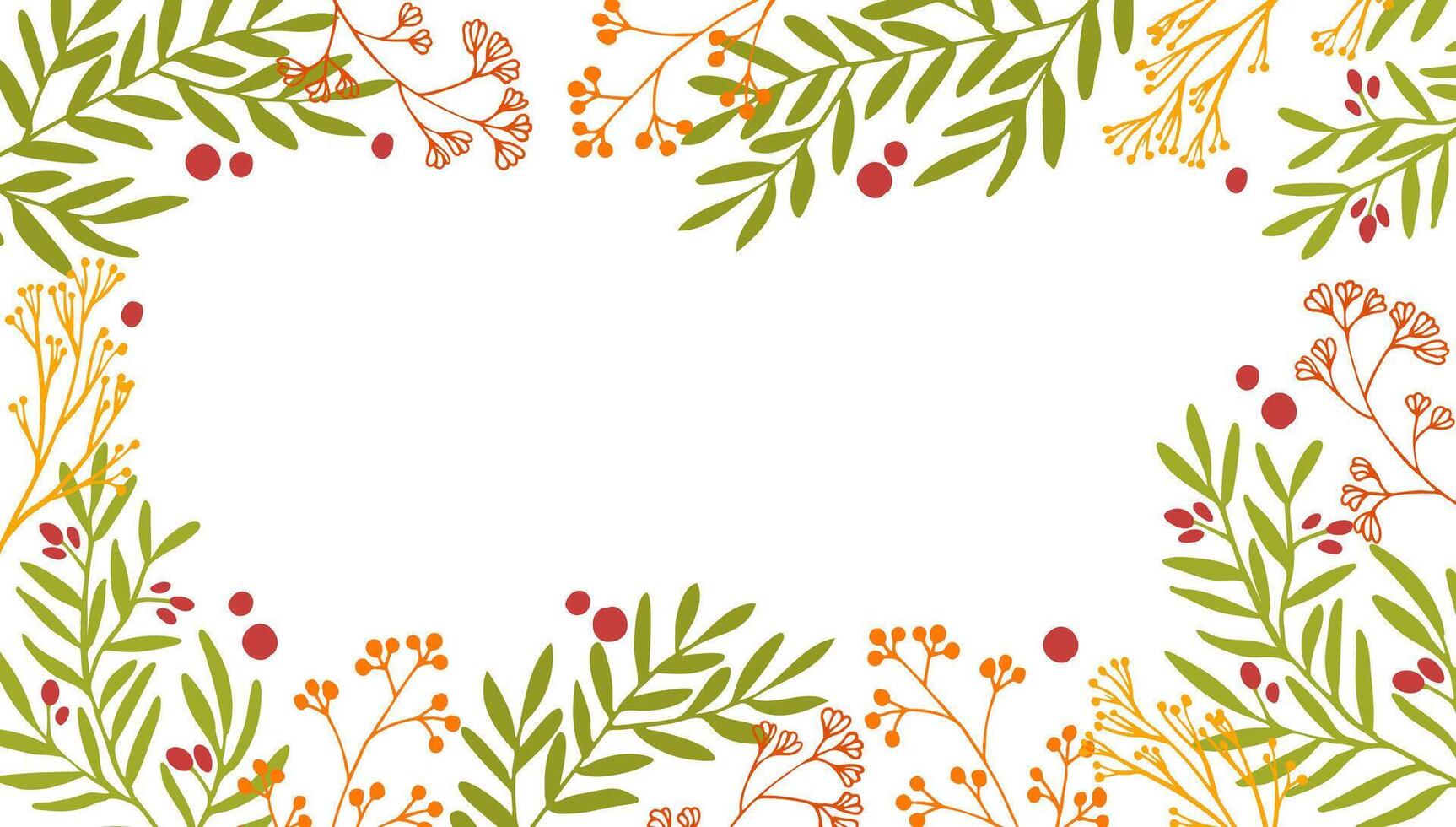 autumn greenery and delicate berries in warm tones framing a white background. It's ideal for seasonal greeting cards, invitations, or social media posts, offering an elegant and festive touch. vector