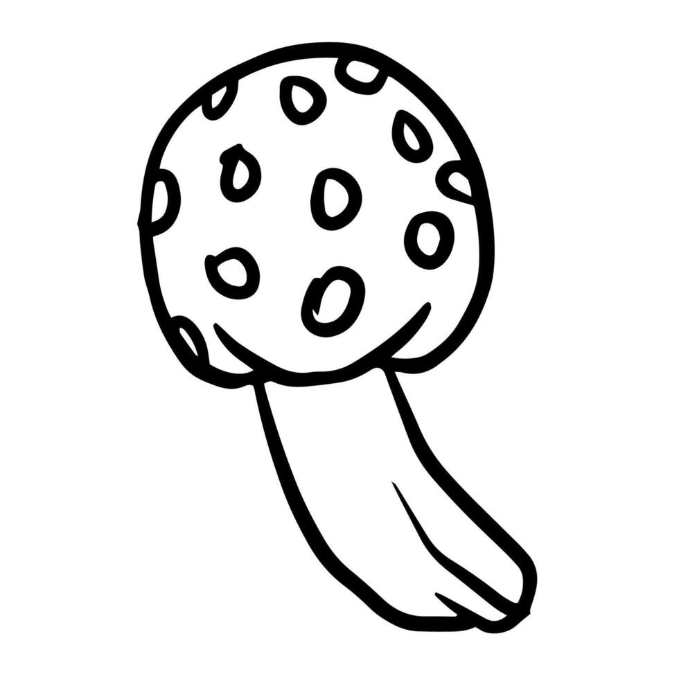 Whimsical fairy mushroom with a round, spotted cap, illustrated in a playful doodle style. Ideal for children's stories, posters, banners, souvenirs, t-shirts, and cards. vector