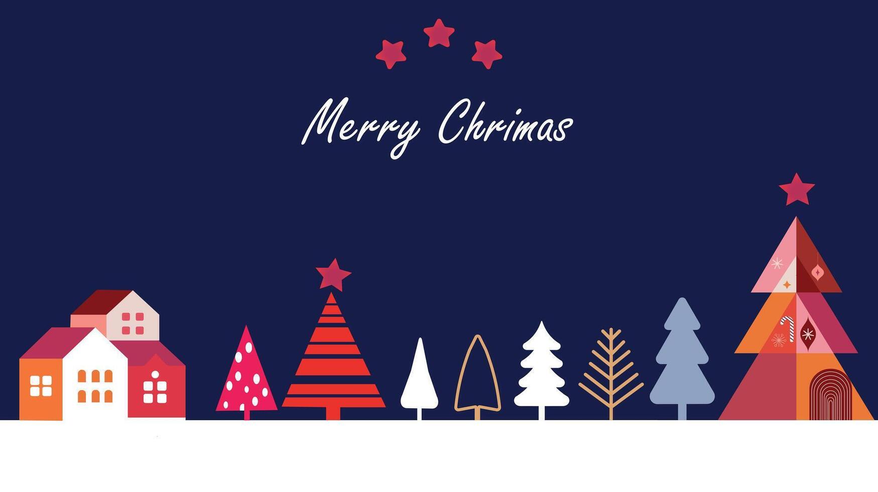 Minimalist Christmas Scene with Festive Trees and Homes vector